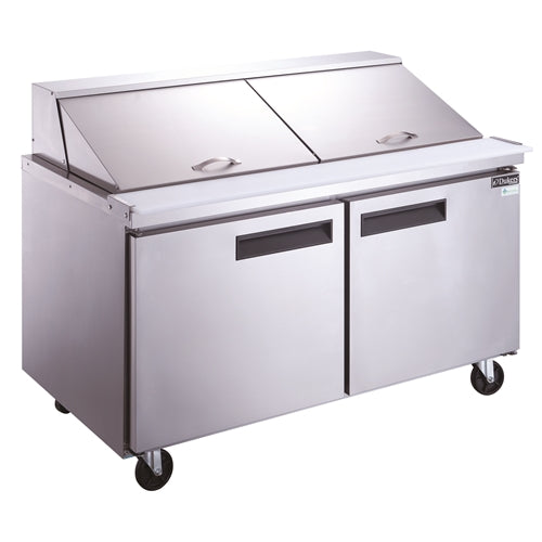 Dukers DSP60-24M-S2 2-Door Commercial Food Prep Table Refrigerator in Stainless Steel with Mega Top