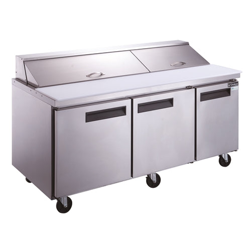 Dukers DSP72-20-S3 3-Door Commercial Food Prep Table Refrigerator in Stainless Steel