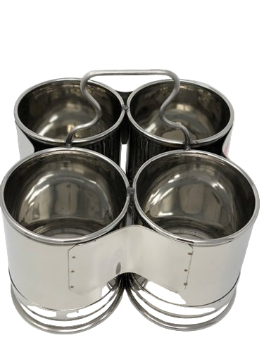 Stainless Steel Deep Chomukha with 4 Bowls of 52 Oz. each