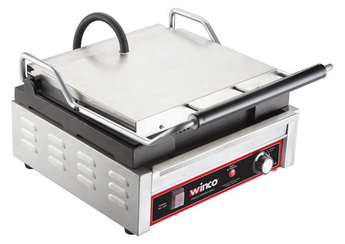 Winco EPG - 1C Single Electric Panini Grill with 14 - in Ribbed Plate, Stainless Steel