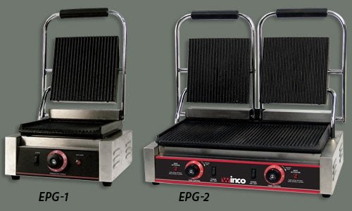 Winco EPG - 2 Electric Double Panini Grill with Dual 9 - in Ribbed Plates, Stainless Steel