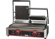 Winco EPG - 2 Electric Double Panini Grill with Dual 9 - in Ribbed Plates, Stainless Steel