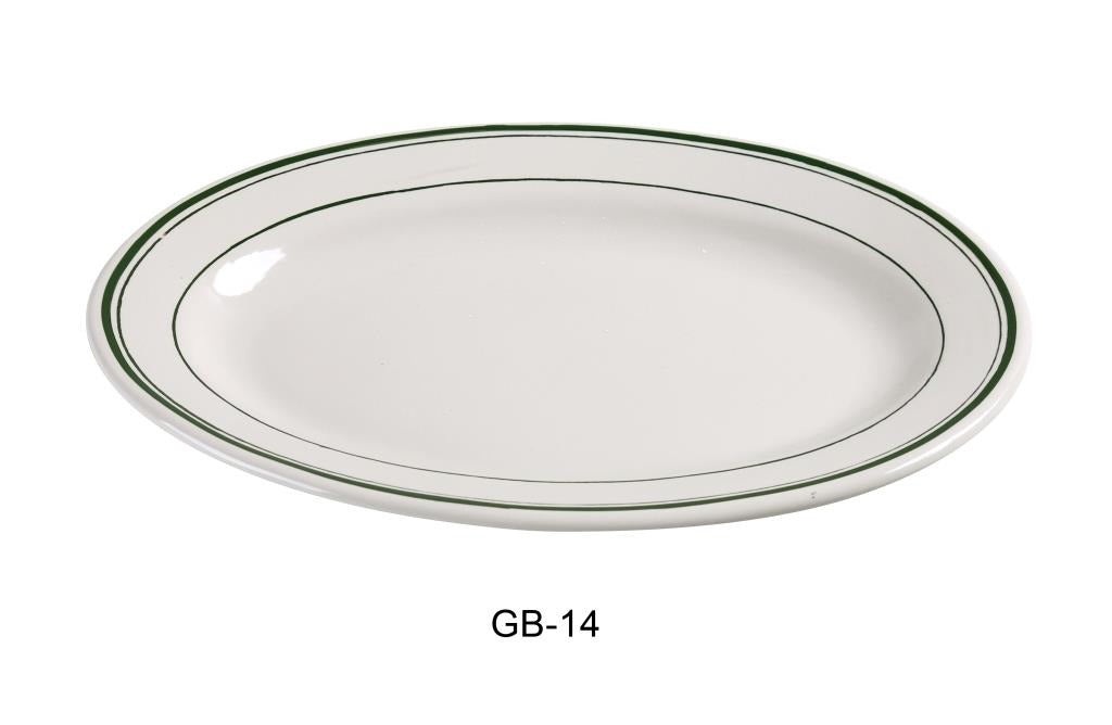 Yanco GB-14 Green Band Platter, 12.5″ Length, 9″ Width, China, American White Color, Pack of 12