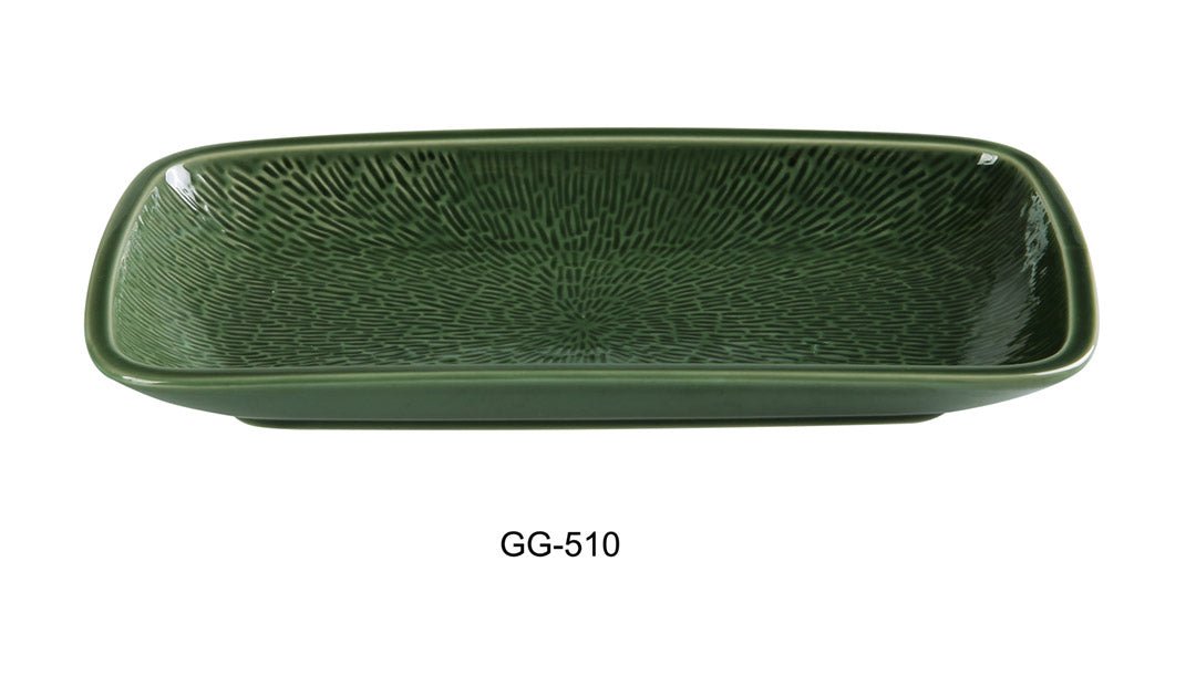 Yanco GG - 510 10"‚ X 5 7/8"‚ X 1 1/4"‚ RECTANGULAR PLATE Ceramic Green Gem Dinner Plate, Pack of 24, Chinaware