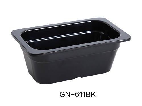 Yanco GN - 611BK GN PAN 10.375" X 6.375" X 4" PAN, 1.5 Liter, Black, Melamine, Pack of 6
