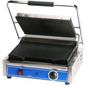 Globe GPG1410 Mid - Size Panini Grill with Grooved Plates, 14" x 10" Cooking Surface - 120V, 1800W