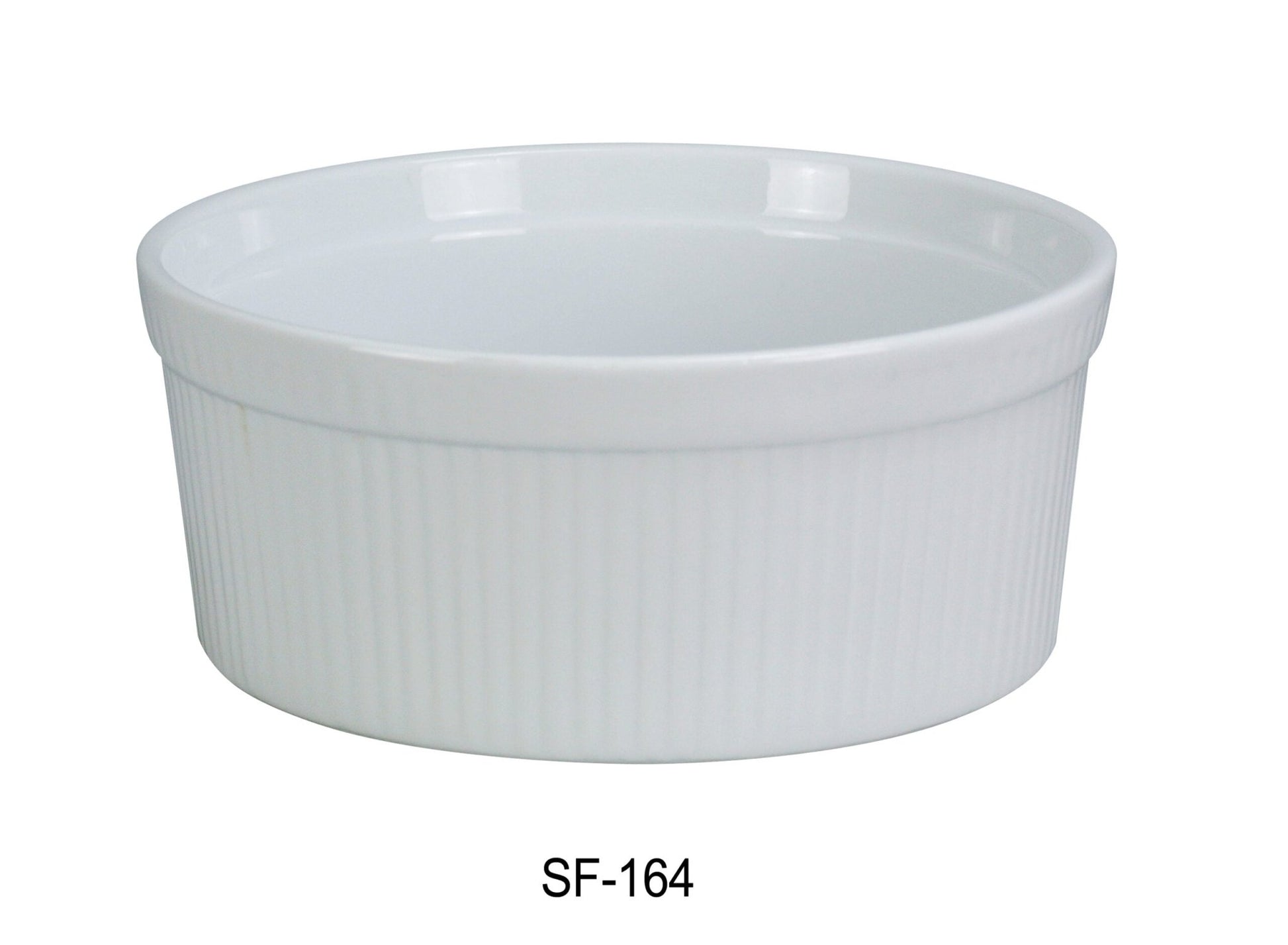 Yanco SF - 164 Souffle Bowl, Fluted, 64 oz Capacity, 8.5"‚ Diameter, 2.75"‚ Height, China, Super White, Pack of 12