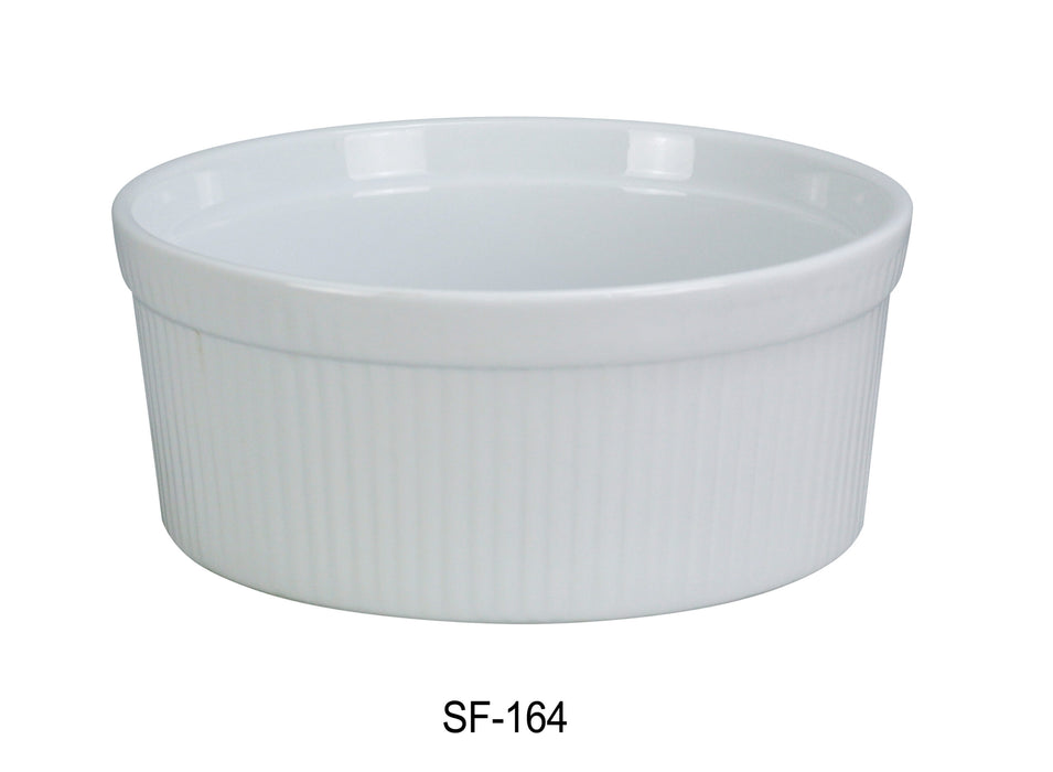 Yanco SF-164 Souffle Bowl, Fluted, 64 oz Capacity, 8.5″ Diameter, 2.75″ Height, China, Super White, Pack of 12