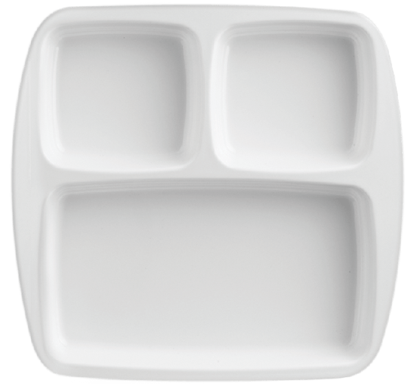 Melamine 3 Divided 10 inch Rectangle Plate White, Pack of 12