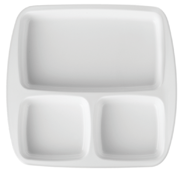 Melamine 3 Divided 10 inch Rectangle Plate White, Pack of 12