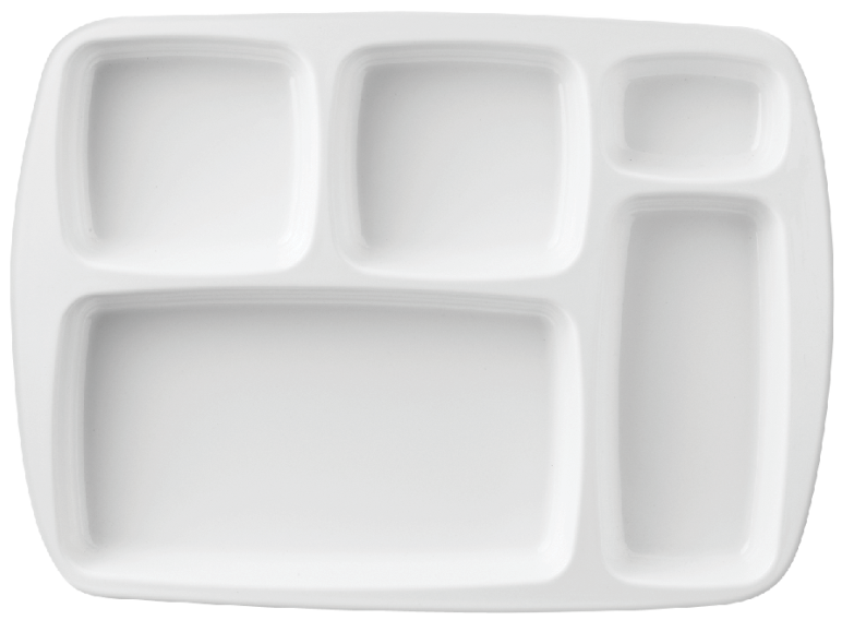 Melamine 5 section divided Rectangle Plate White, Pack of 6