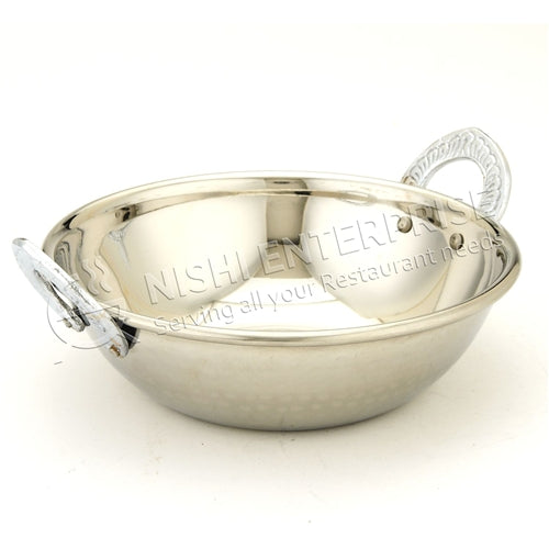 Kadai - Indian Style Serving Bowl - Hand Hammered Stainless Steel - 16 Oz.