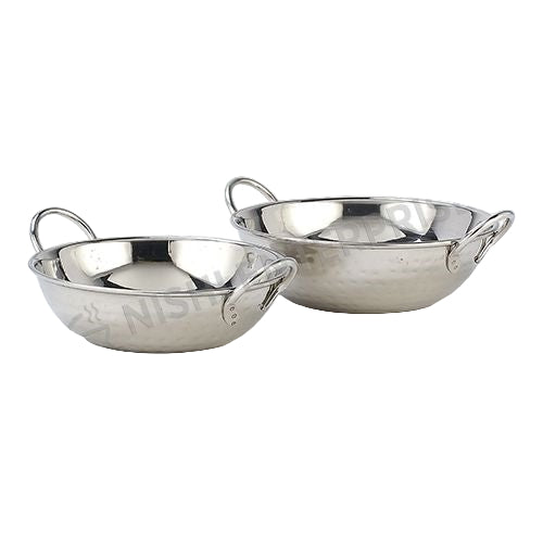 Indian Style Serving Bowl With Wire Handle Hammered Stainless Steel - 16 Oz.