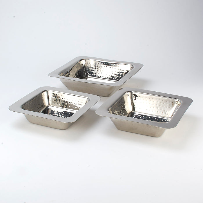 Square Dish- serving bowl- Hand Hammered Stainless Steel - 12 Oz.