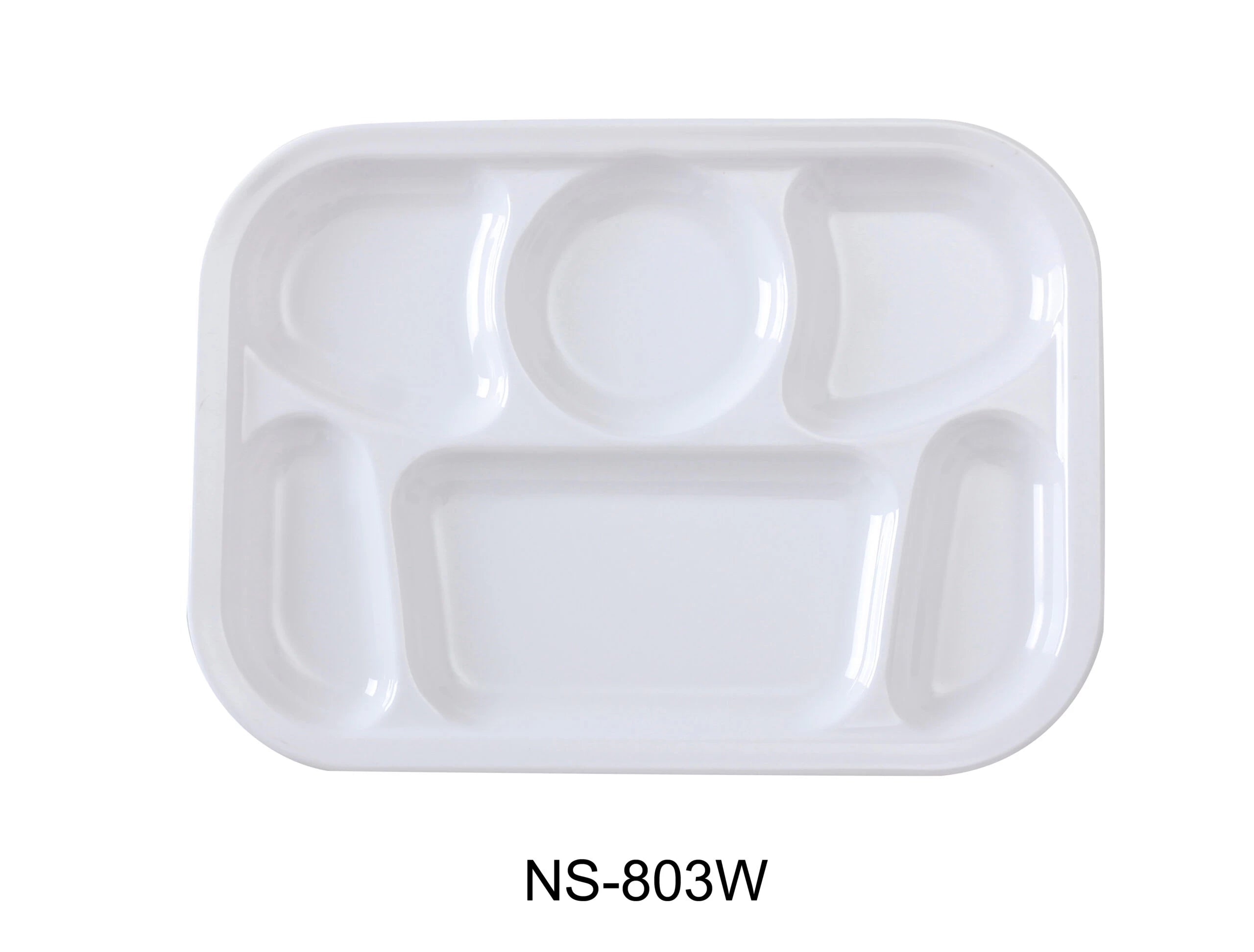 Yanco NS - 803W Nessico 6 - Compartment Plate, 13"‚ Length, 9.5"‚ Width, Melamine, White Color, Pack of 12