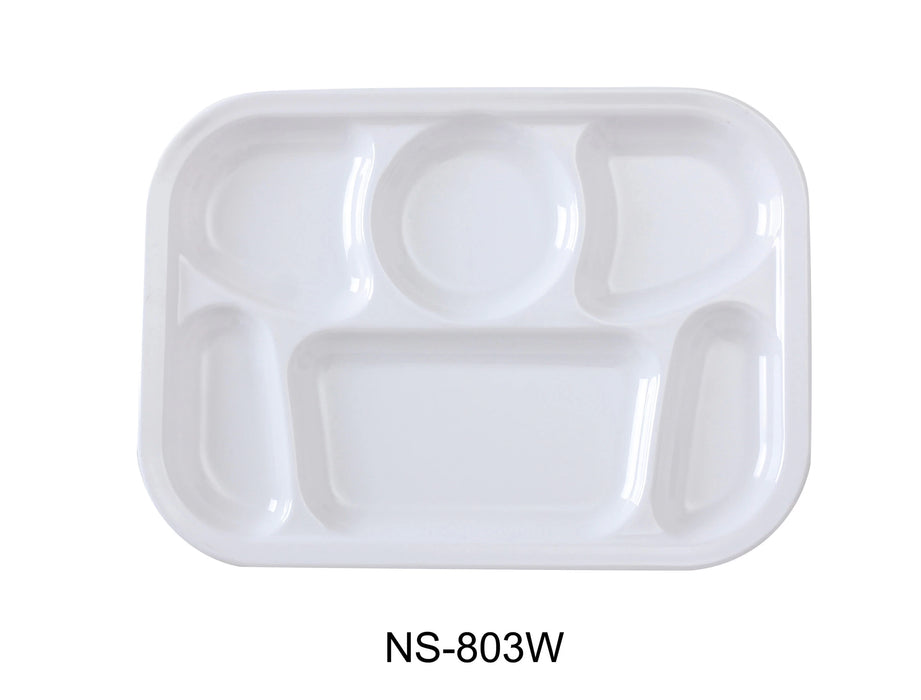 Yanco NS-803W Nessico 6-Compartment Plate, 13″ Length, 9.5″ Width, Melamine, White Color, Pack of 12