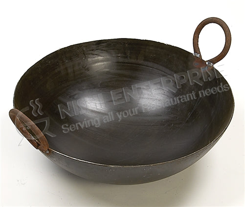 Indian Style Iron Kadai Frying Wok - 20 inch, Round with Handles