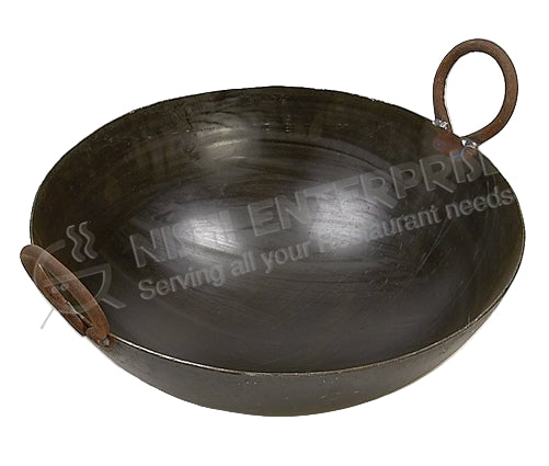 Indian Style Iron Kadai Frying Wok - 20 inch, Round with Handles