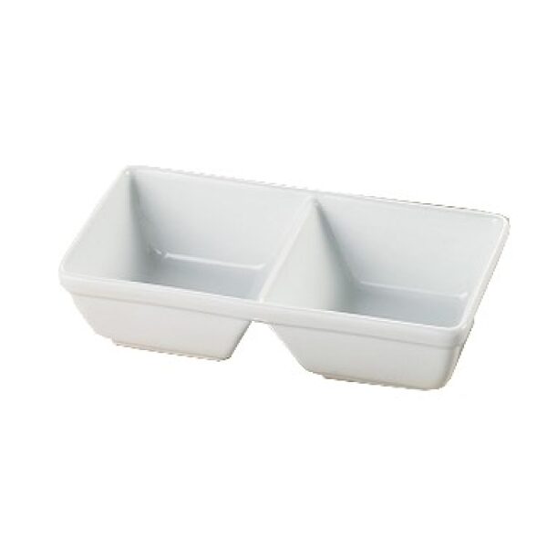 Yanco ML - 729 Two Divided Tray, 2 X 16 oz Wells, 10"‚ Length x 5.5"‚ Width x 2.625"‚ Height, China, Super White, Pack of 24