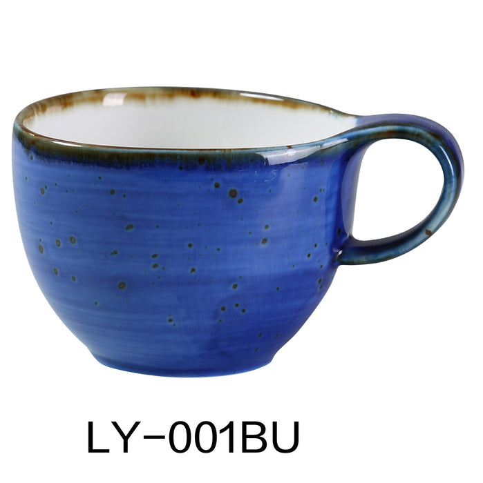 Yanco LY-001BU Lyon 4" x 2 5/8" Coffee/Tea Cup, 7 Oz, Blue, Reactive Glaze, China, Pack of 36