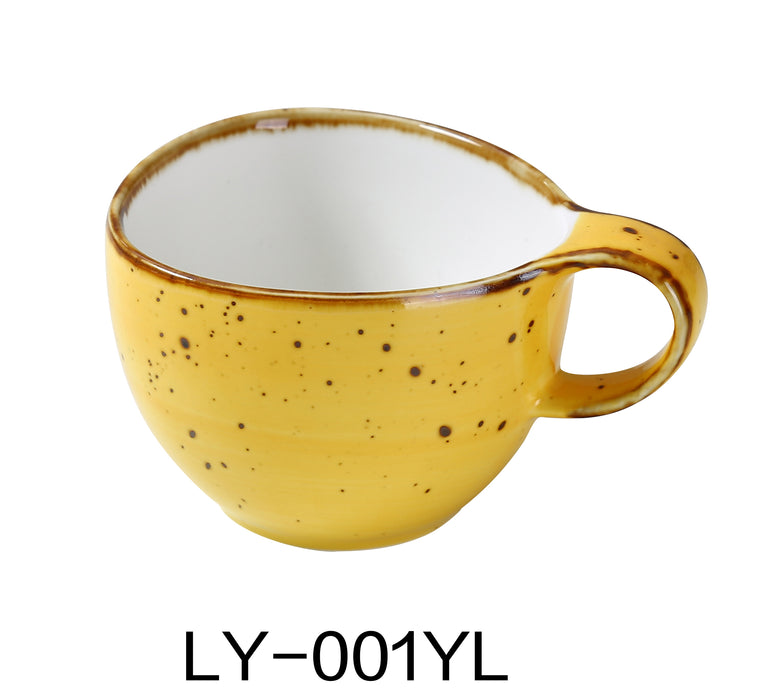 Yanco LY-001YL Lyon 4" x 2 5/8" Coffee/Tea Cup, 7 Oz, Yellow, Reactive Glaze, China, Pack of 36
