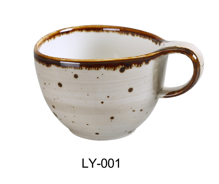 Yanco LY-001 Lyon 4" x 2 5/8" Coffee/Tea Cup, 7 Oz, Reactive Glaze, China, Beige, Pack of 36