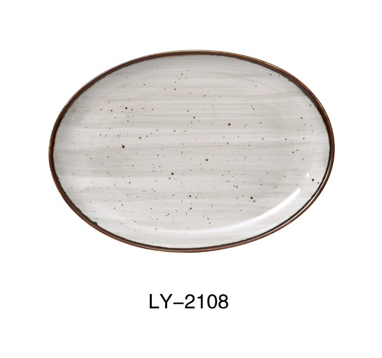 Yanco LY-2108 Lyon 8" x 5 1/2" x 3/4" Coupe Platter, Reactive Glaze, China, Beige, Pack of 36