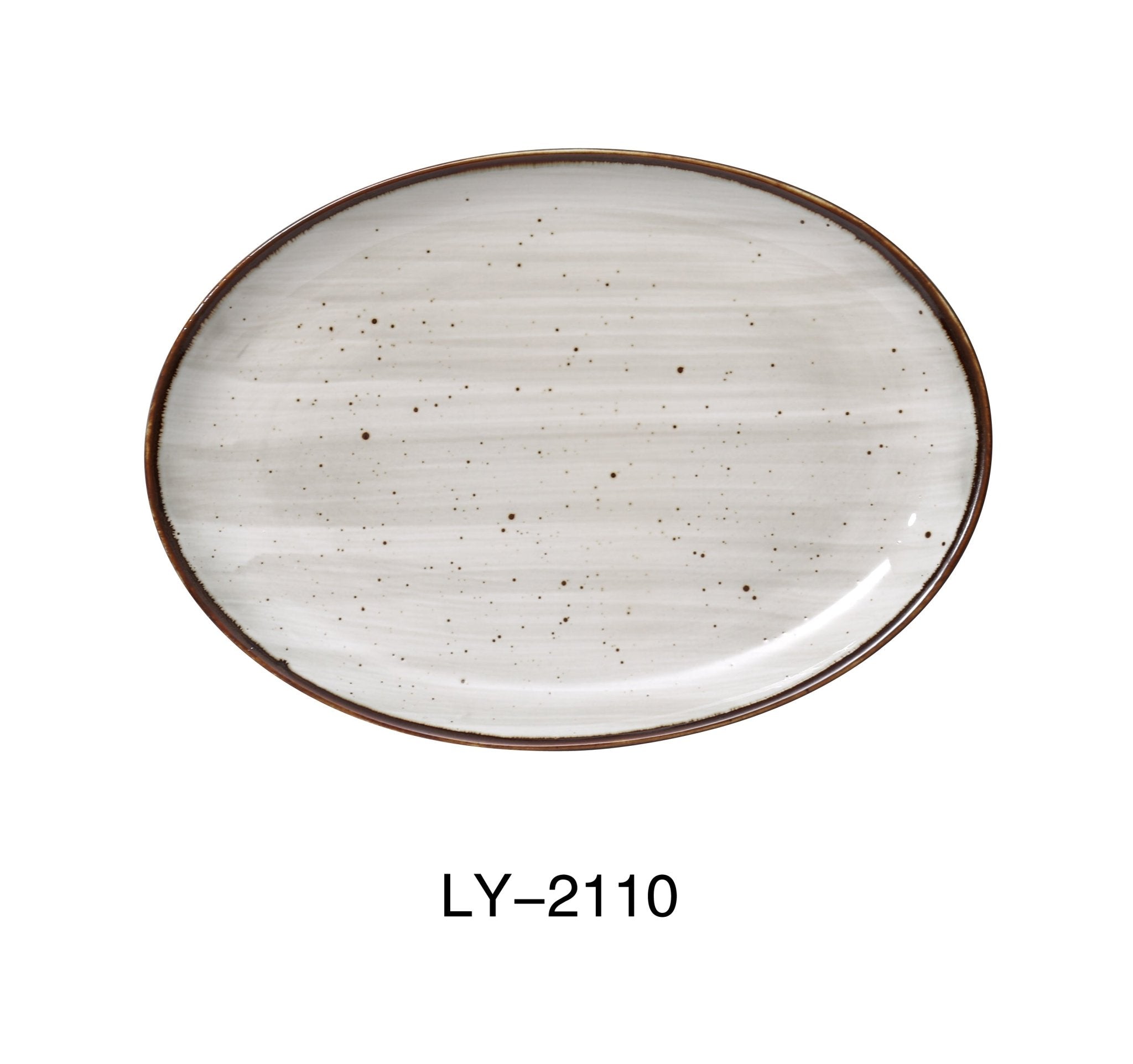 Yanco LY - 2110 Lyon 10" x 7" x 1" Coupe Platter, Reactive Glaze, China, Beige, Pack of 24
