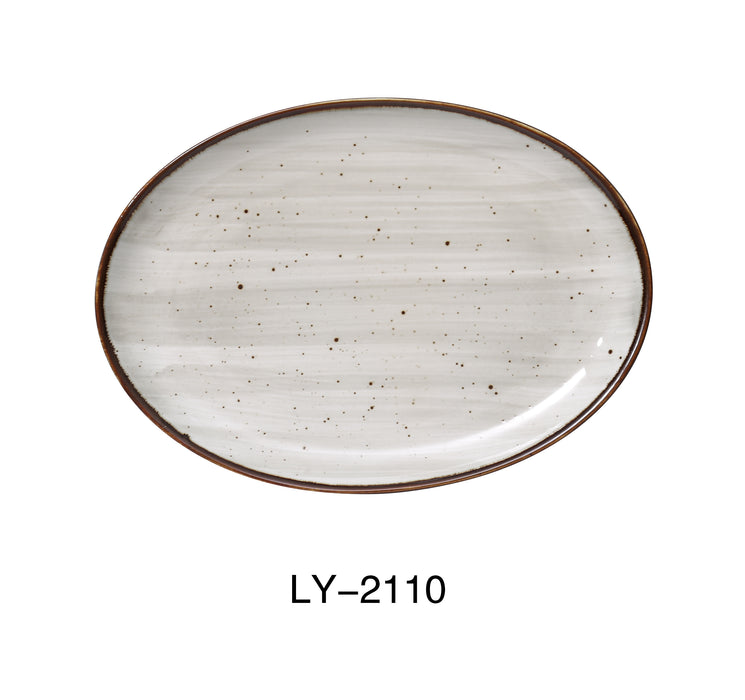 Yanco LY-2110 Lyon 10" x 7" x 1" Coupe Platter, Reactive Glaze, China, Beige, Pack of 24