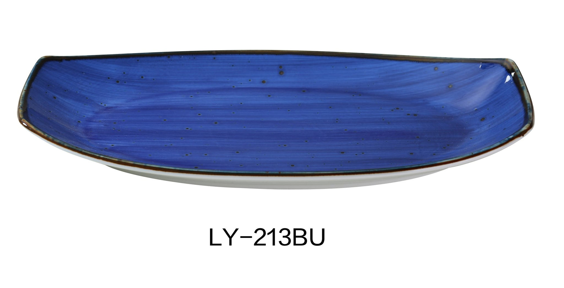 Yanco LY - 213BU Lyon 13" x 7 3/8" x 1 1/2" Rectangular Plate, Blue, Reactive Glaze, China, Pack of 12
