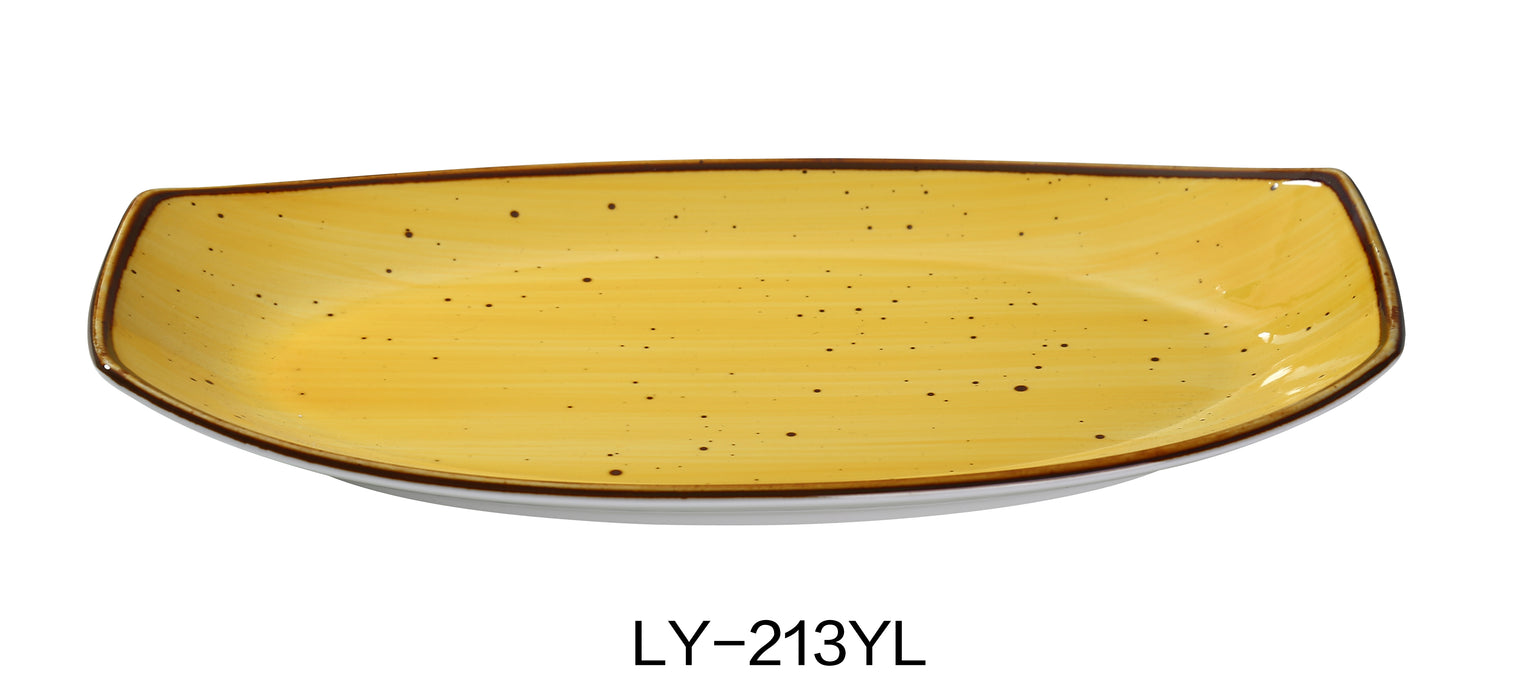 Yanco LY-213YL Lyon 13" x 7 3/8" x 1 1/2" Rectangular Plate, Yellow, Reactive Glaze, China, Pack of 12