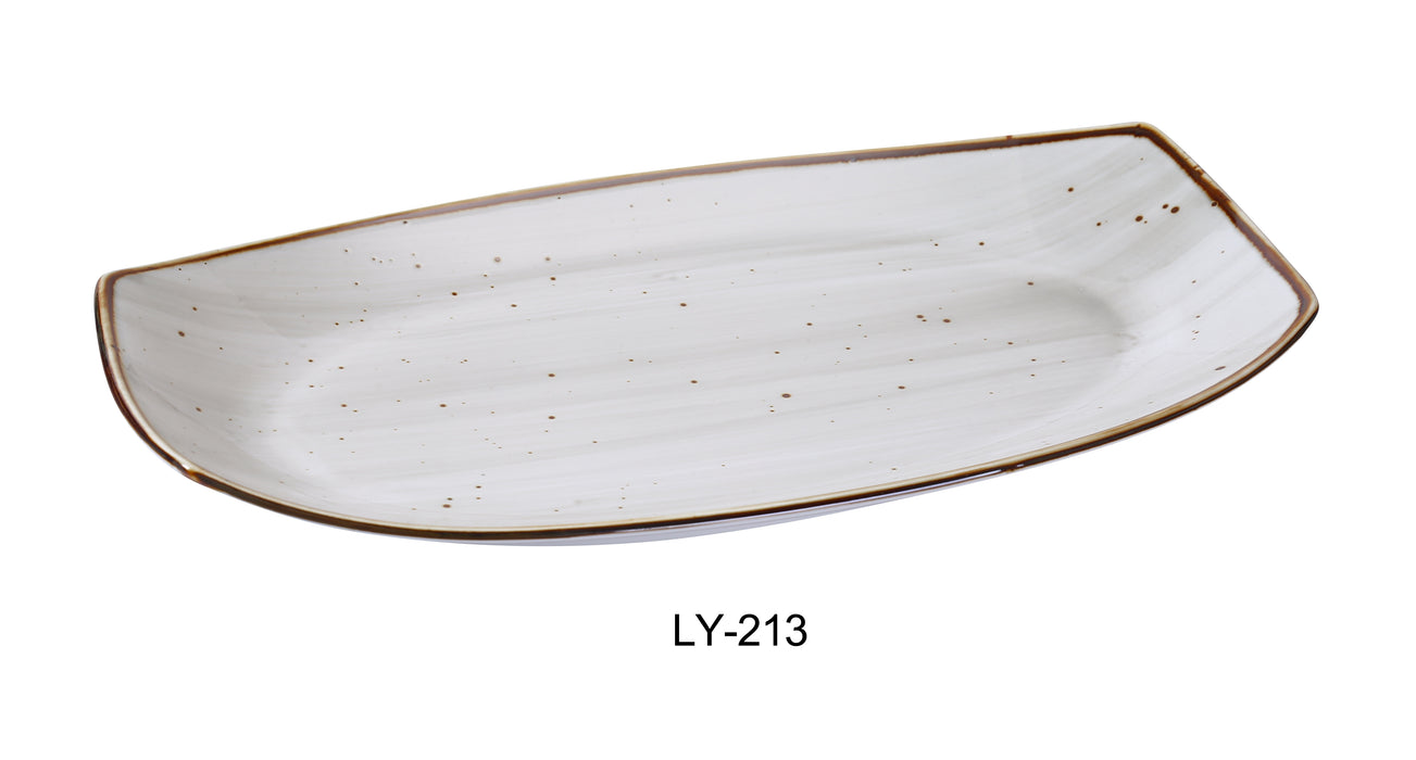Yanco LY-213 Lyon 13" x 7 3/8" x 1 1/2" Rectangular Plate, Reactive Glaze, China, Beige, Pack of 12