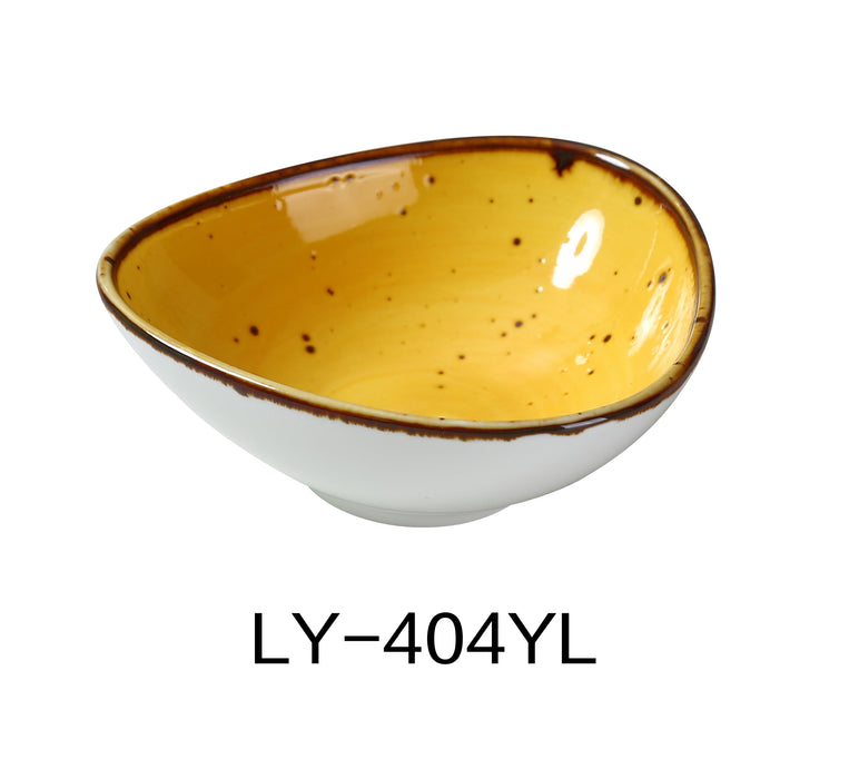 Yanco LY-404YL Lyon 4 3/4" x 4 3/8" x 1 5/8" Triangle Sauce Bowl, 5 Oz, Yellow, Reactive Glaze, China, Pack of 36