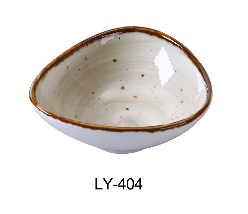 Yanco LY-404 Lyon 4 3/4" x 4 3/8" x 1 5/8" Triangle Sauce Bowl, 5 Oz, Reactive Glaze, China, Beige, Pack of 36