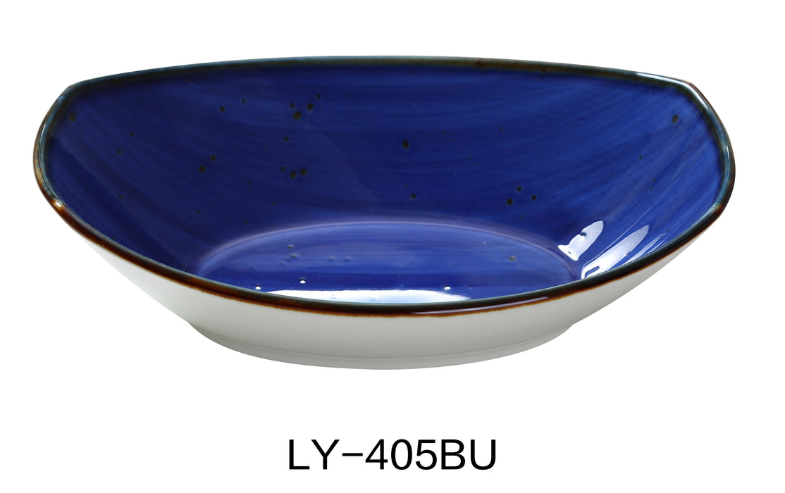 Yanco LY-405BU Lyon 5 1/2" x 3 3/4" x 1 3/8" Small Oval Bowl, Blue, 5 Oz, Reactive Glaze, China, Pack of 36