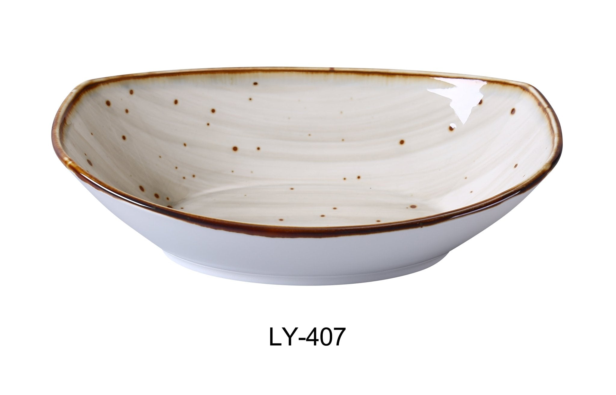 Yanco LY - 407 Lyon 7" x 4 3/4" x 1 3/4" Oval Bowl, 10 Oz, Reactive Glaze, China, Beige, Pack of 24