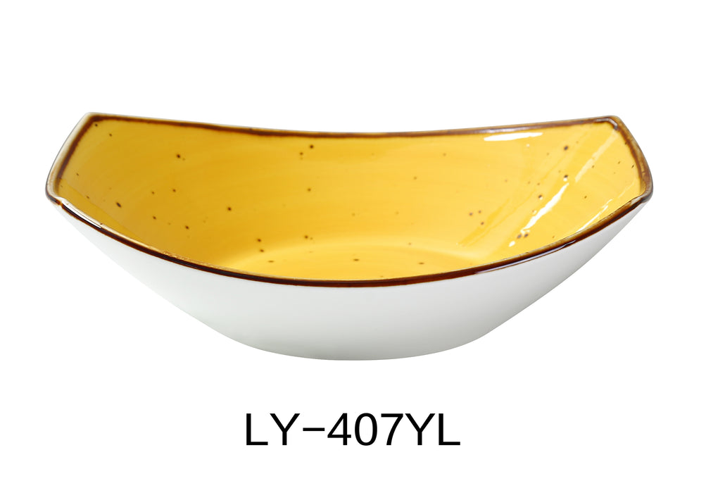 Yanco LY-407YL Lyon 7" x 4 3/4" x 1 3/4" Oval Bowl, 10 Oz, Yellow, Reactive Glaze, China, Pack of 24