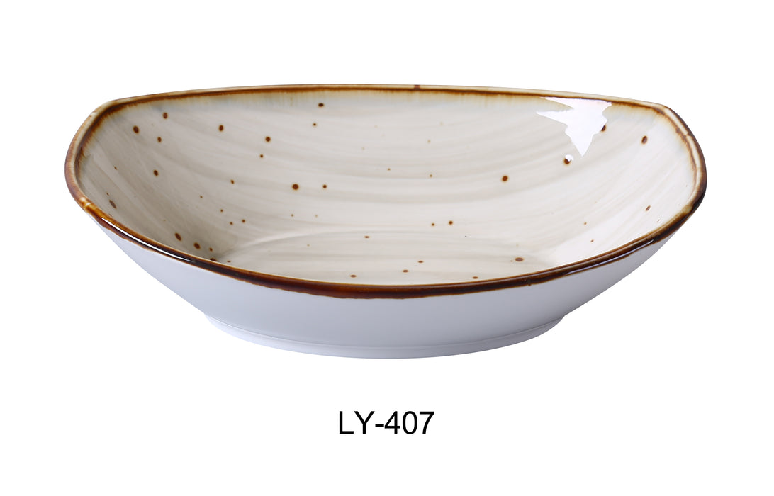 Yanco LY-407 Lyon 7" x 4 3/4" x 1 3/4" Oval Bowl, 10 Oz, Reactive Glaze, China, Beige, Pack of 24
