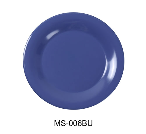 Yanco MS-006BU Mile Stone Wide Rim Round Plate, 6.5" Diameter, Melamine, Blue Pack of 48