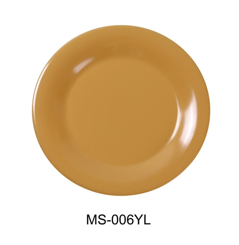 Yanco MS-006YL Mile Stone Wide Rim Round Plate, 6.5" Diameter, Melamine, Yellow Color, Pack of 48