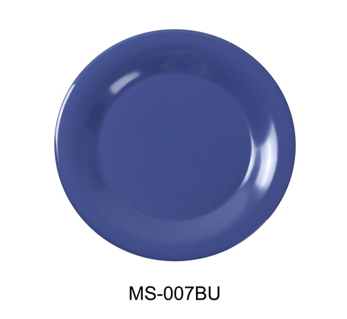 Yanco MS-007BU Mile Stone Wide Rim Round Plate, 7.5" Diameter, Melamine, Blue Color, Pack of 48