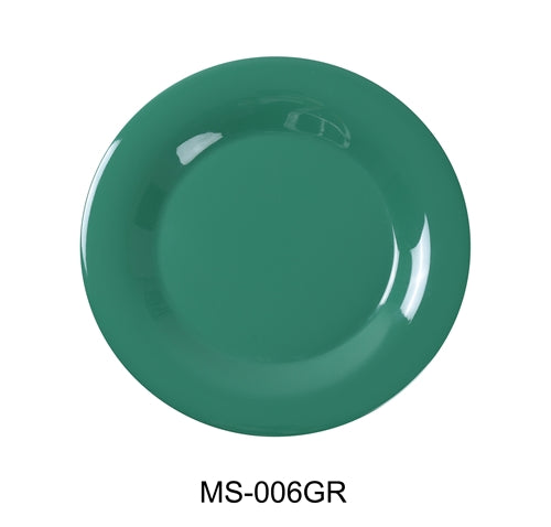 Yanco MS-007GR Mile Stone Wide Rim Round Plate, 7.5" Diameter, Melamine, Green  Pack of 48
