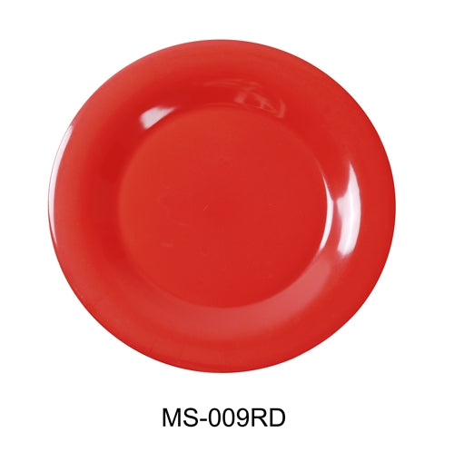 Yanco MS-009RD Mile Stone Wide Rim Round Plate, 9" Diameter, Melamine, Orange Red Pack of 24