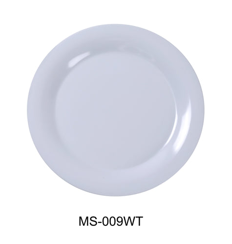 Yanco MS-009WT Mile Stone Wide Rim Round Plate, 9" Diameter, Melamine, White  Pack of 24