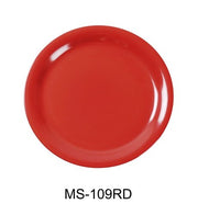 Yanco MS - 010RD Mile Stone Wide Rim Round Plate, 10.5" Diameter, Melamine, Orange Red Color, Pack of 24