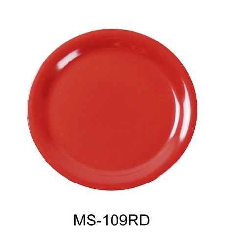 Yanco MS - 010RD Mile Stone Wide Rim Round Plate, 10.5" Diameter, Melamine, Orange Red Color, Pack of 24