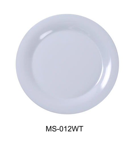 Yanco MS-012WT Mile Stone Wide Rim Round Plate, 12" Diameter, Melamine, White Pack of 12