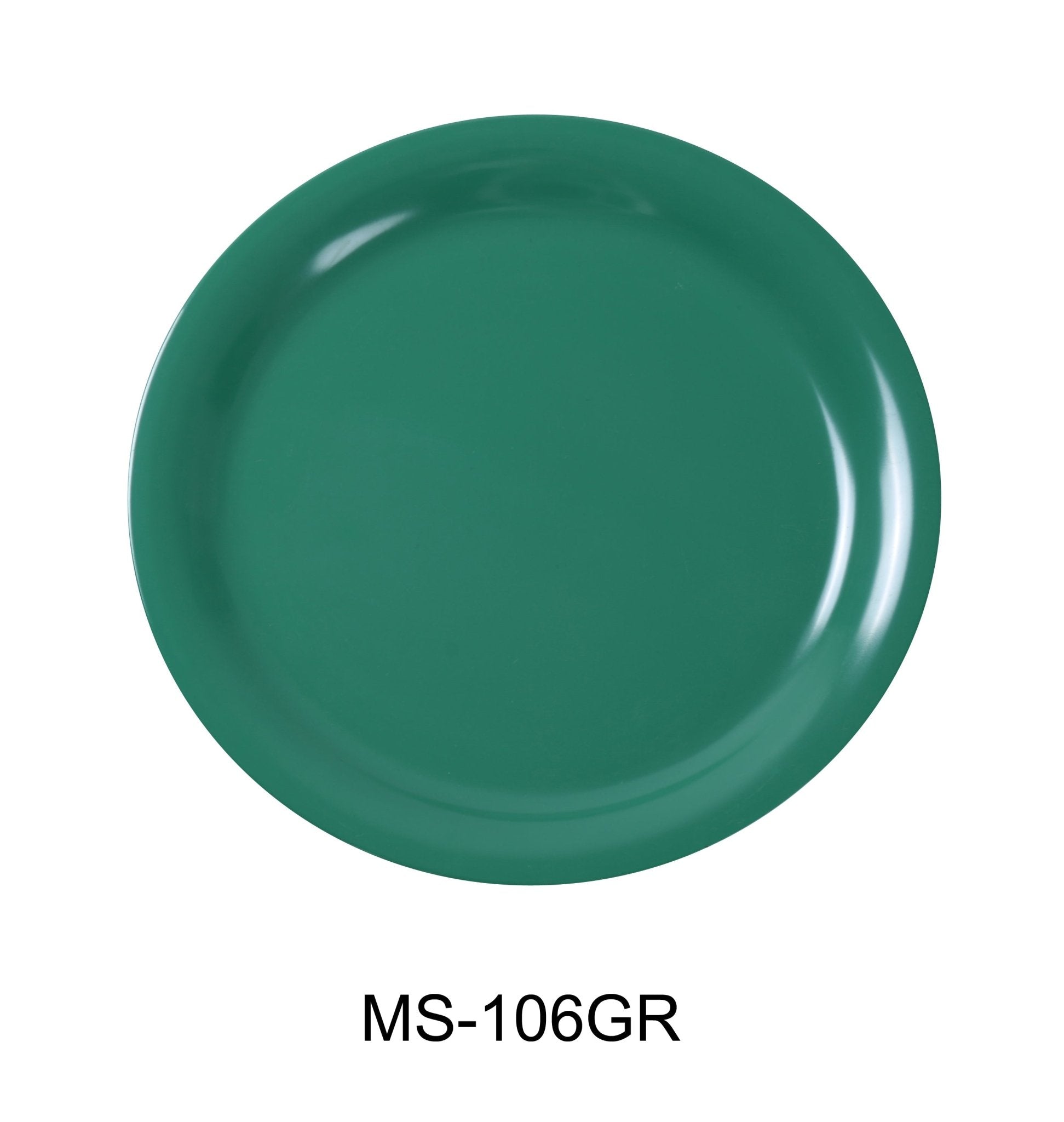 Yanco MS - 106GR Mile Stone Narrow Rim Round Plate, 6.5" Diameter, Melamine, Green Color, Pack of 48