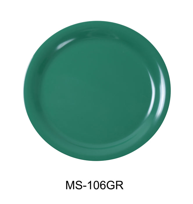 Yanco MS-106GR Mile Stone Narrow Rim Round Plate, 6.5" Diameter, Melamine, Green Color, Pack of 48