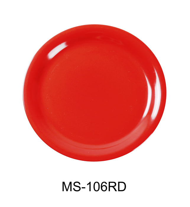 Yanco MS-106RD Mile Stone Narrow Rim Round Plate, 6.5" Diameter, Melamine, Orange Red Color, Pack of 48
